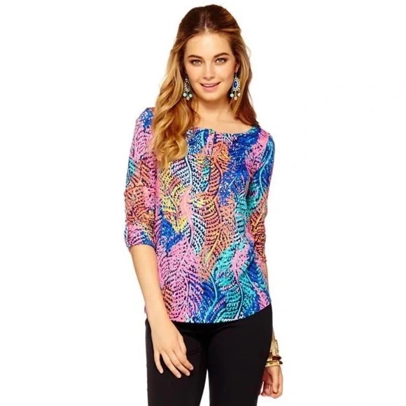Lilly Pulitzer Tops - Lilly Pulitzer Porter Henley Top in the Electric Feel print size S